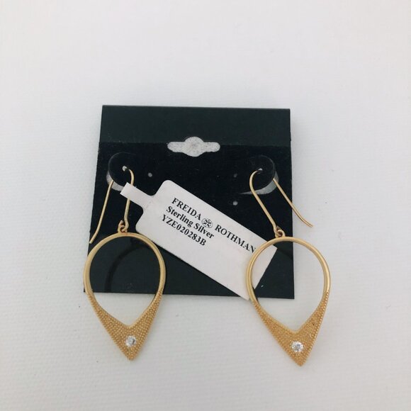 New 14K Gold Plated Drop Hoop Earrings Sterling Silver Diamond Fancy Formal - Picture 3 of 7